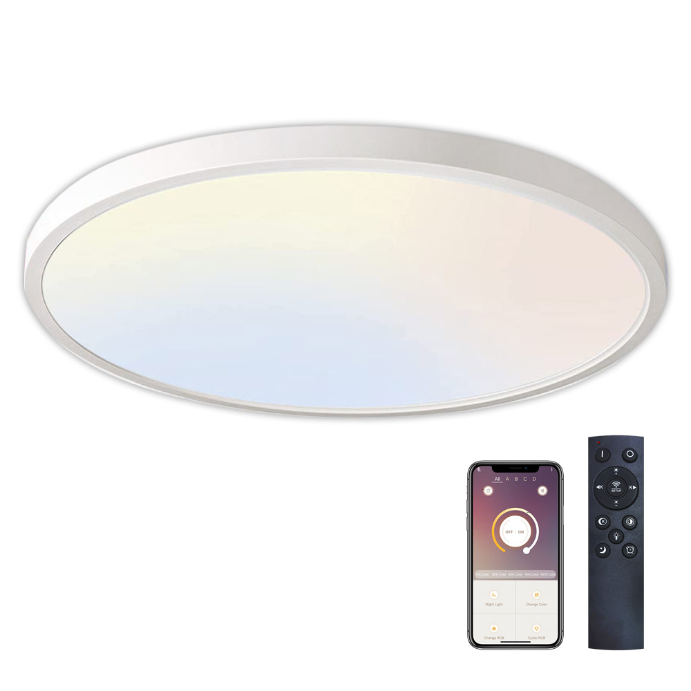 Plafón Led KRAMFOR 48W, superficie, ⦰500mm, CCT, Bluetooth + mando RF, blanco, Blanco dual, regulable - XauenBatt Iluminación