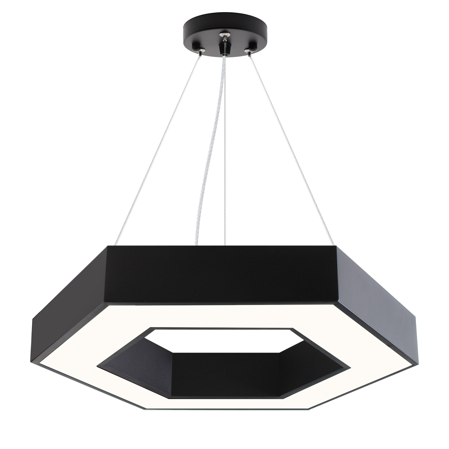 Luminaria colgante o superficie XAGON, Ø600mm, 50W, negro, Blanco neutro - XauenBatt Iluminación