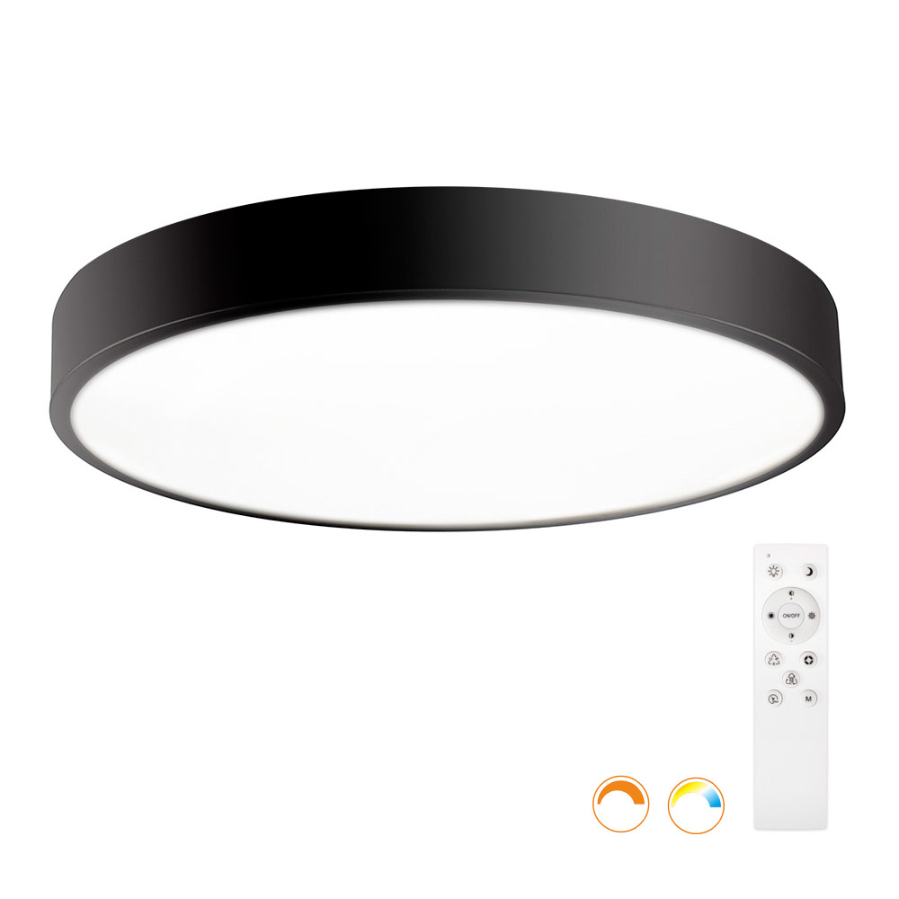 Kramfor BIG Plafón, 50W, Ø60cm, CCT, negro, Blanco dual, regulable - XauenBatt Iluminación