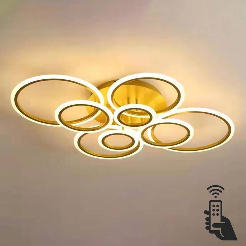 Luminaria CYCLE 8 aros, 160W, CCT, 0-10V, mando+WiFi, golden, 3000-4000-6000K - XauenBatt Iluminación