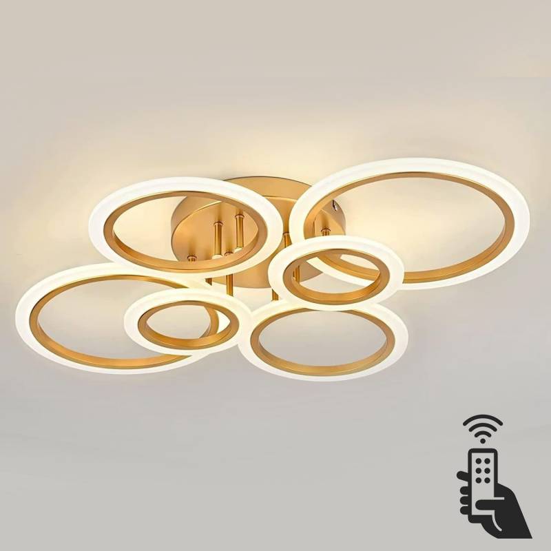Luminaria CYCLE 6 aros, 75W, CCT, 0-10V, mando+WiFi, golden, 3000-4000-6000K - XauenBatt Iluminación