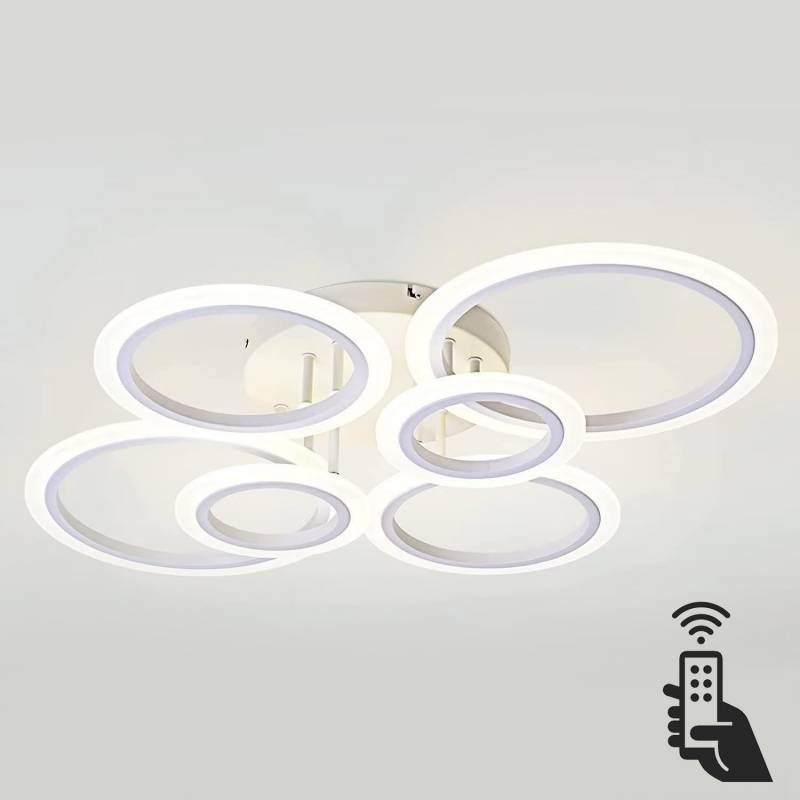 Luminaria CYCLE 75W 6 Aros Blanca CCT Regulable 0-10V con Mando y WiFi, 3000-4000-6000K - XauenBatt Iluminación