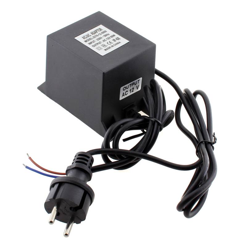 Adaptador de corriente de 220V AC a 12V AC, 60W, IP68 - XauenBatt Iluminación