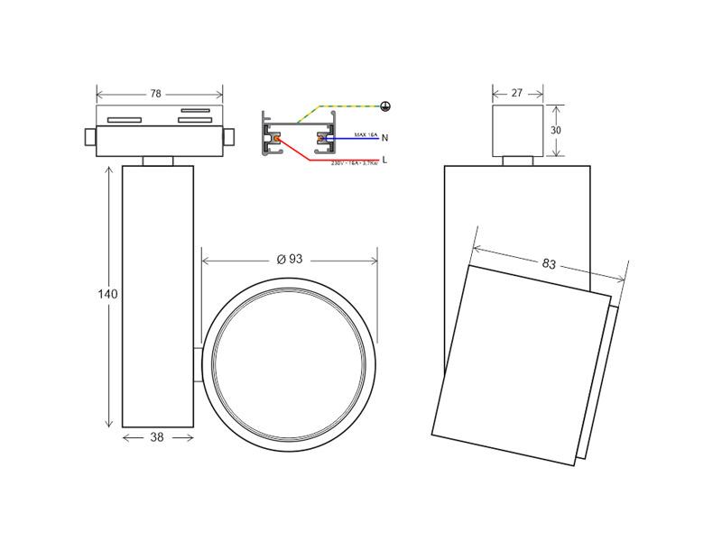 Foco led para carril 10140-100 esquema