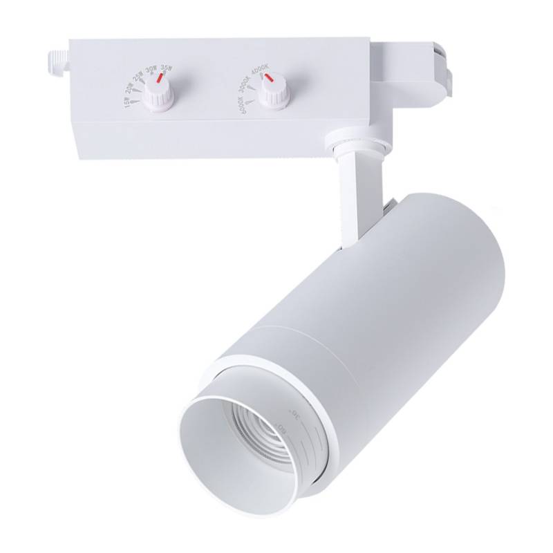 Foco carril Monofásico PIKE RAIL LED 15-20-25-30-35W, 3CCT, 15º-60º, blanco, 3000-4000-6000K - XauenBatt Iluminación