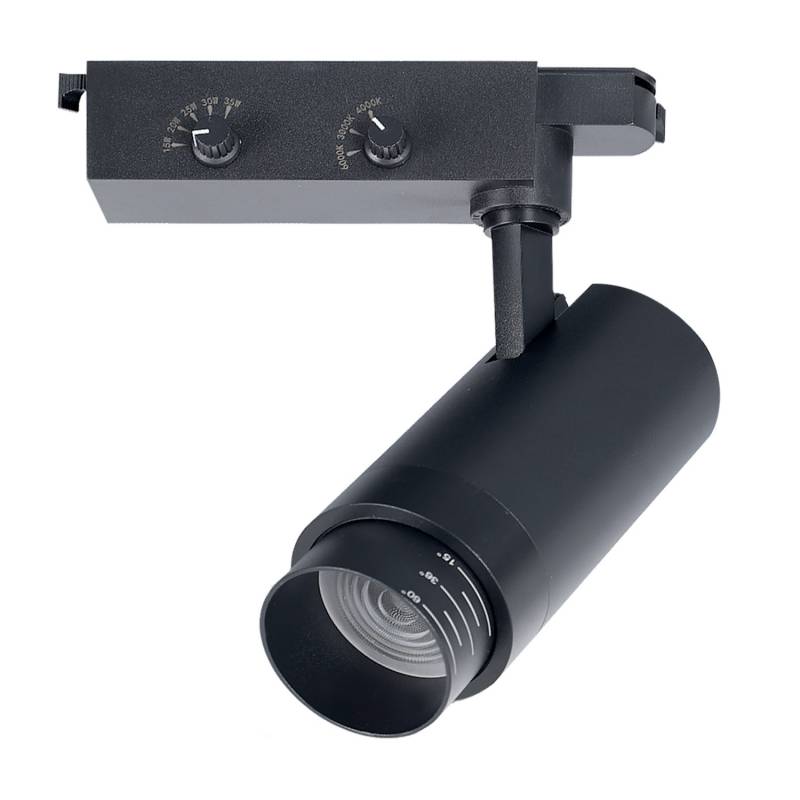 Foco carril Monofásico PIKE RAIL LED 15-20-25-30-35W, 3CCT, 15º-60º, negro, 3000-4000-6000K - XauenBatt Iluminación