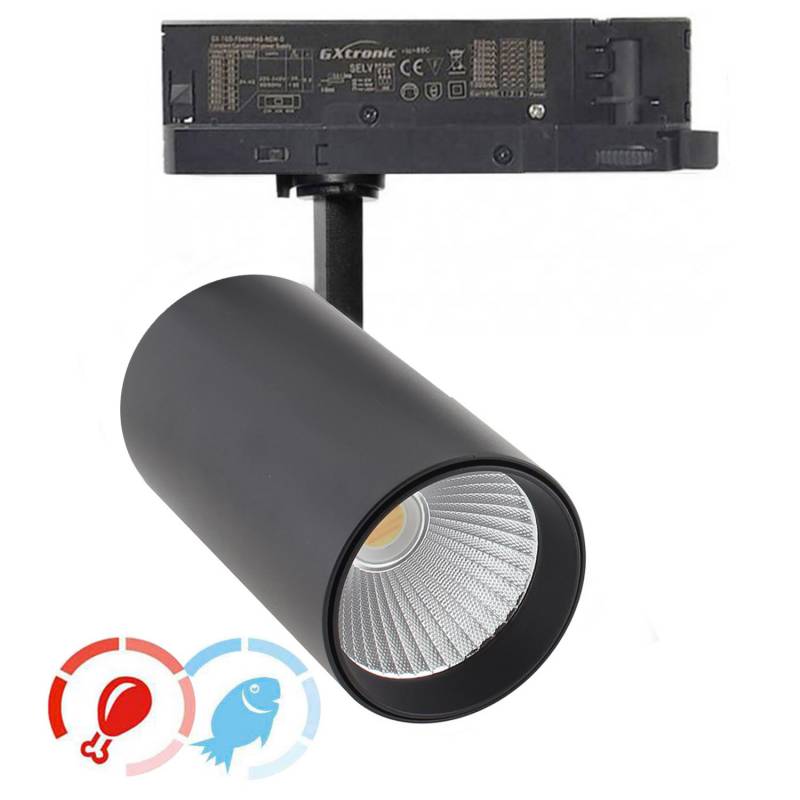 Foco carril Trifásico CRONOLUX, 40W-30W, blanco, 38º, UGR13, DUAL Carnes y Pescados, Magenta-Azul - XauenBatt Iluminación