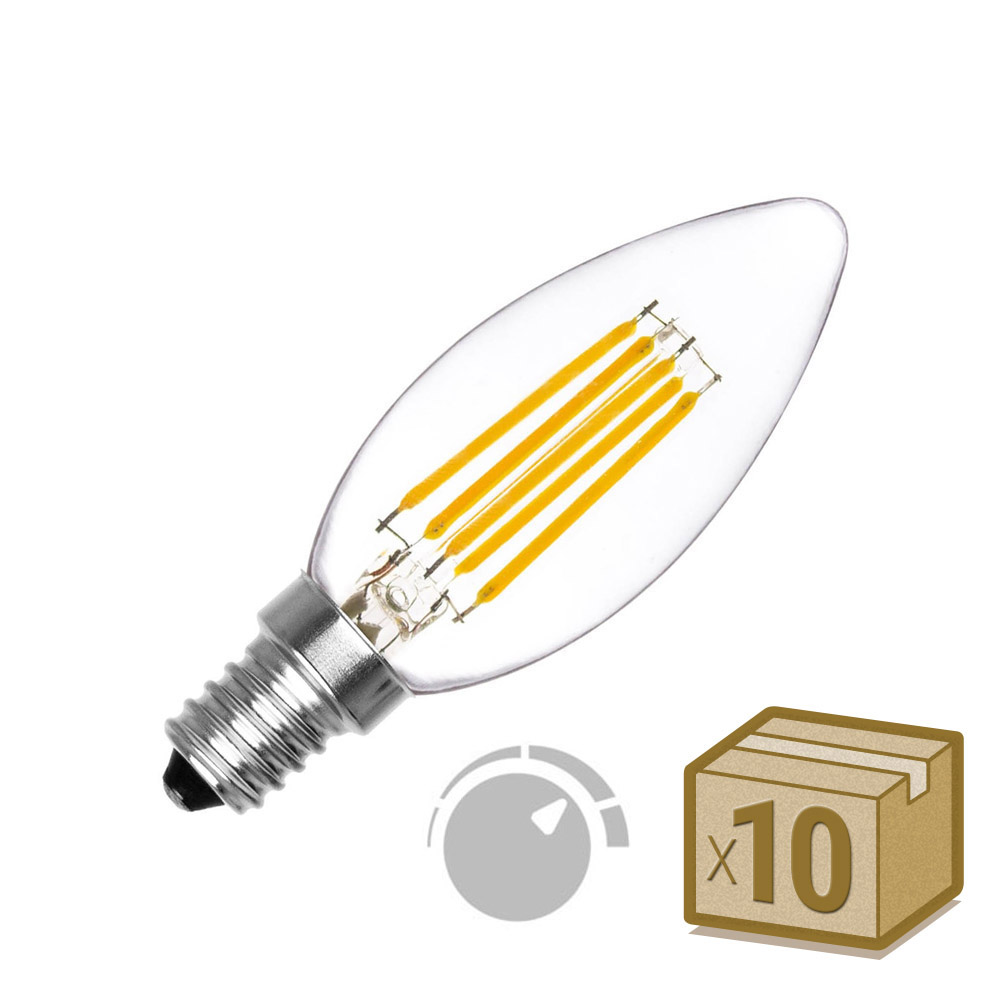 Pack 10 x Bombilla Filamento LED Vela E14 COB 6W, Regulable, Blanco cálido 2700K, regulable - XauenBatt Iluminación