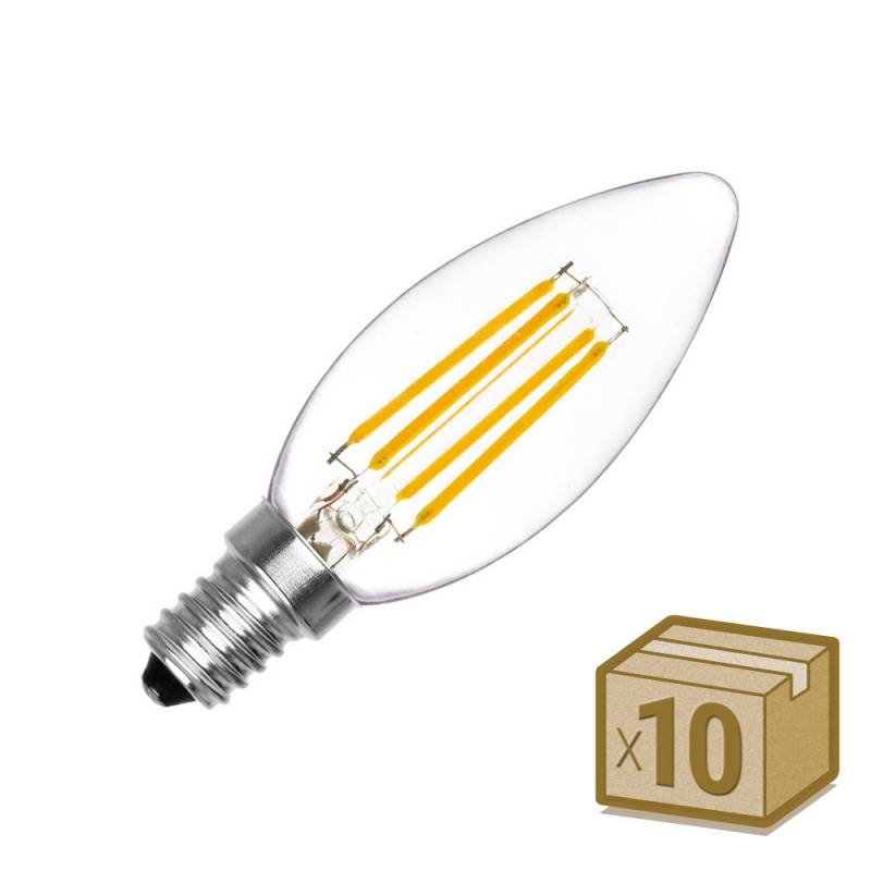 Pack 10 x Bombilla Filamento LED Vela E14 COB 4W, Blanco cálido 2700K - XauenBatt Iluminación