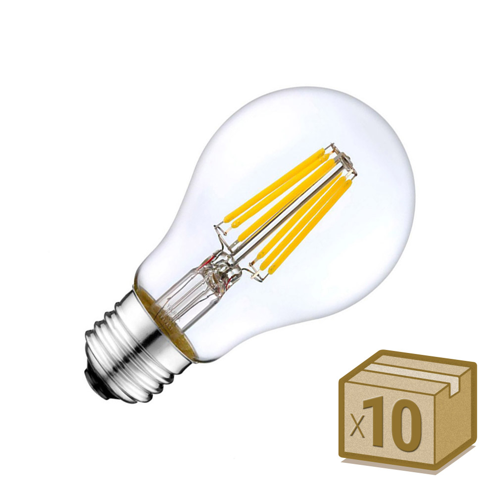 Pack 10 x Bombillas LED E27 COB filamento 8W, Blanco cálido 2700K - XauenBatt Iluminación