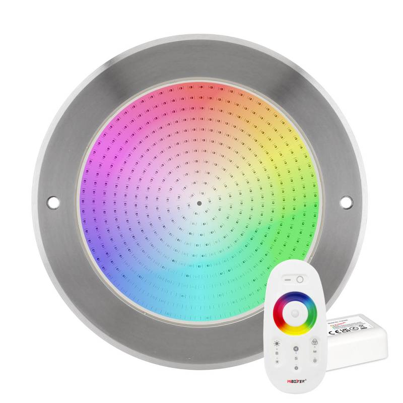 Kit Lámpara LED SLIM 5mm Ø230mm para piscinas, 12V AC/DC, IP68, 35W, RGB, acero inox 316 + mando, RGB - XauenBatt Iluminación