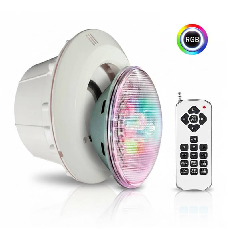 Pack Lámpara LED PAR56 RGB para piscinas, G53, 45W, Acero Inox. Int. + Nicho, RGB - XauenBatt Iluminación