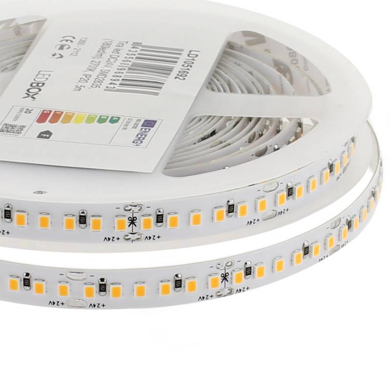 Tira LED Monocolor SMD2835, DC24V, 5m (180Led/m), 80W, IP20, Blanco cálido 2700K - XauenBatt Iluminación