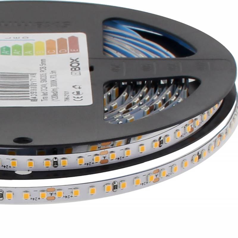 Tira LED Monocolor SMD2022, ChipLed Samsung, DC24V, 5m (210Led/m) PCB 5mm, 40W, IP20, Blanco neutro - XauenBatt Iluminación