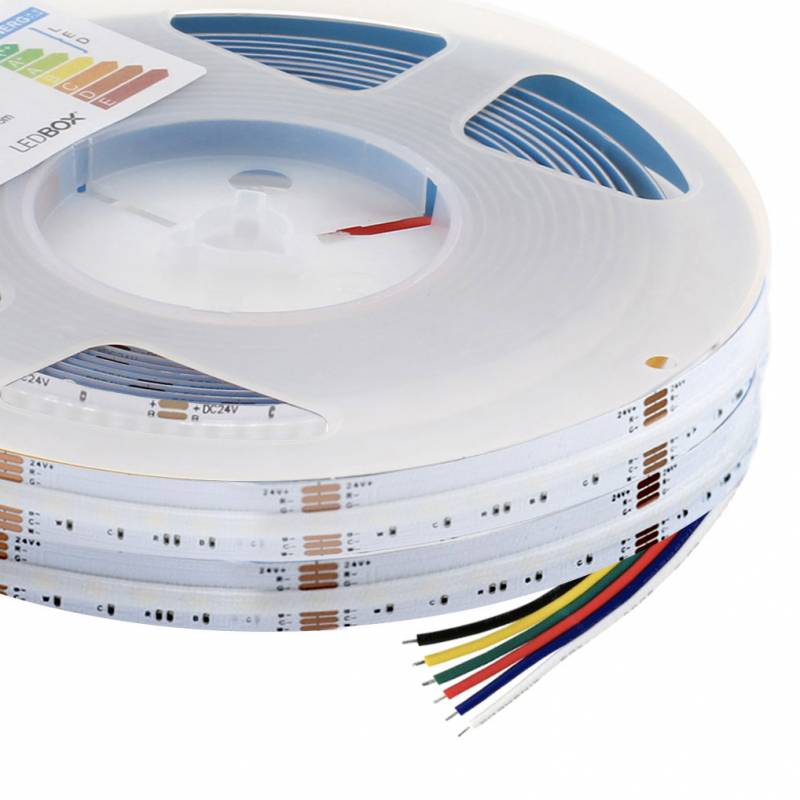 Tira LED RGB+CCT COB, DC24V, 5m (840Led/m), 125W, IP20, RGB + Blanco dual - XauenBatt Iluminación