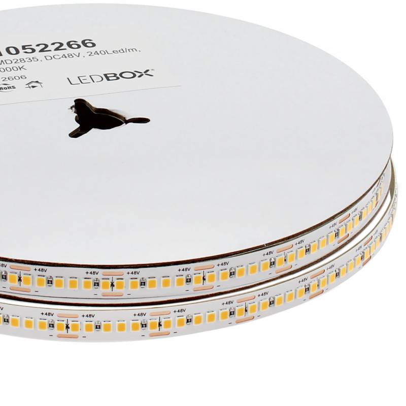 Tira LED Monocolor SMD2835, DC48V, 10 metros (240Led/m), Corte 25mm, 200W, IP20, Blanco neutro - XauenBatt Iluminación