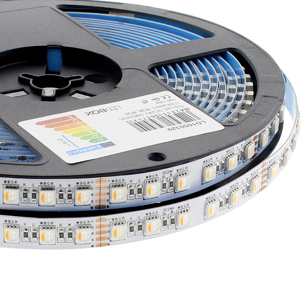 Tira LED SAMSUNG SMD5050, RGB+W, DC24V, 5m (84Led/m 4 en 1) - IP20, RGB + Blanco cálido - XauenBatt Iluminación
