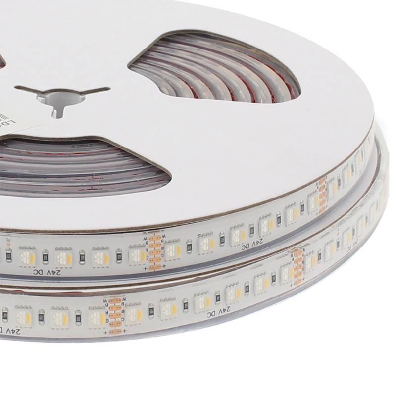 Tira LED SMD5050, RGB+W, DC24V, 5m (96Led/m 4 en 1), 115W, IP67, 3oZ, RGB + Blanco neutro - XauenBatt Iluminación