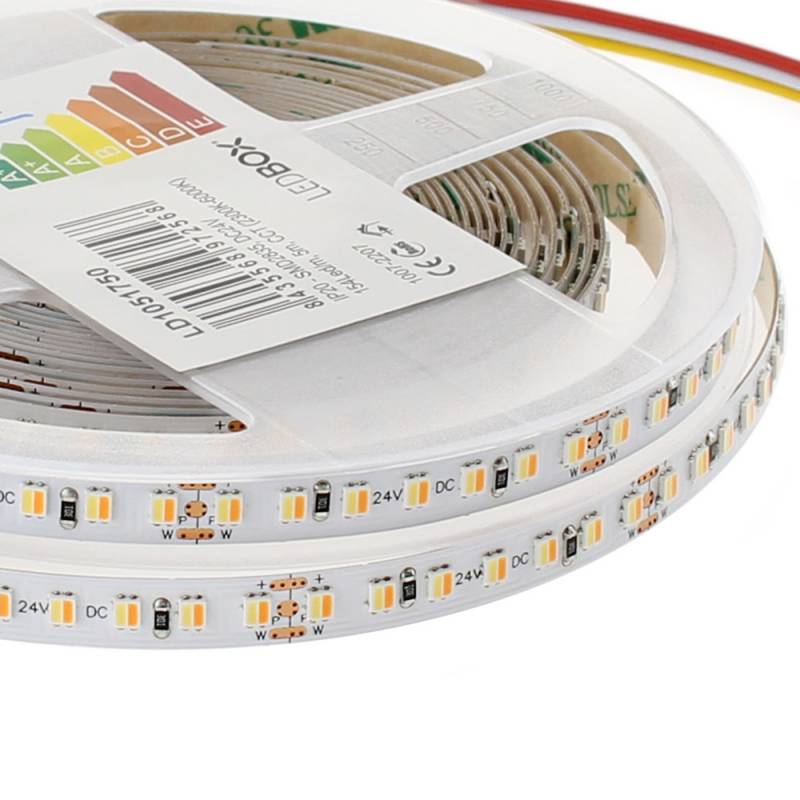 Tira LED Blanco Dual SMD3838, DC24V, 5m (154 Led/m), 75W, CRI>90,IP65, Blanco dual - XauenBatt Iluminación