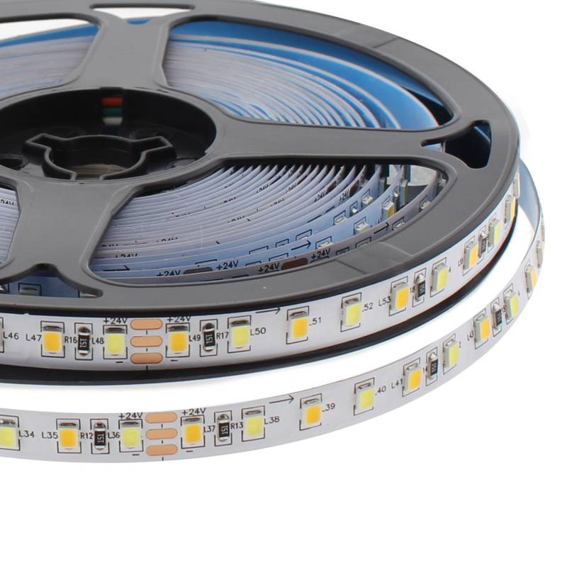Tira LED Blanco Dual SMD2835, DC24V, 5m (120 Led/m), 80W, IP20, Blanco dual - XauenBatt Iluminación