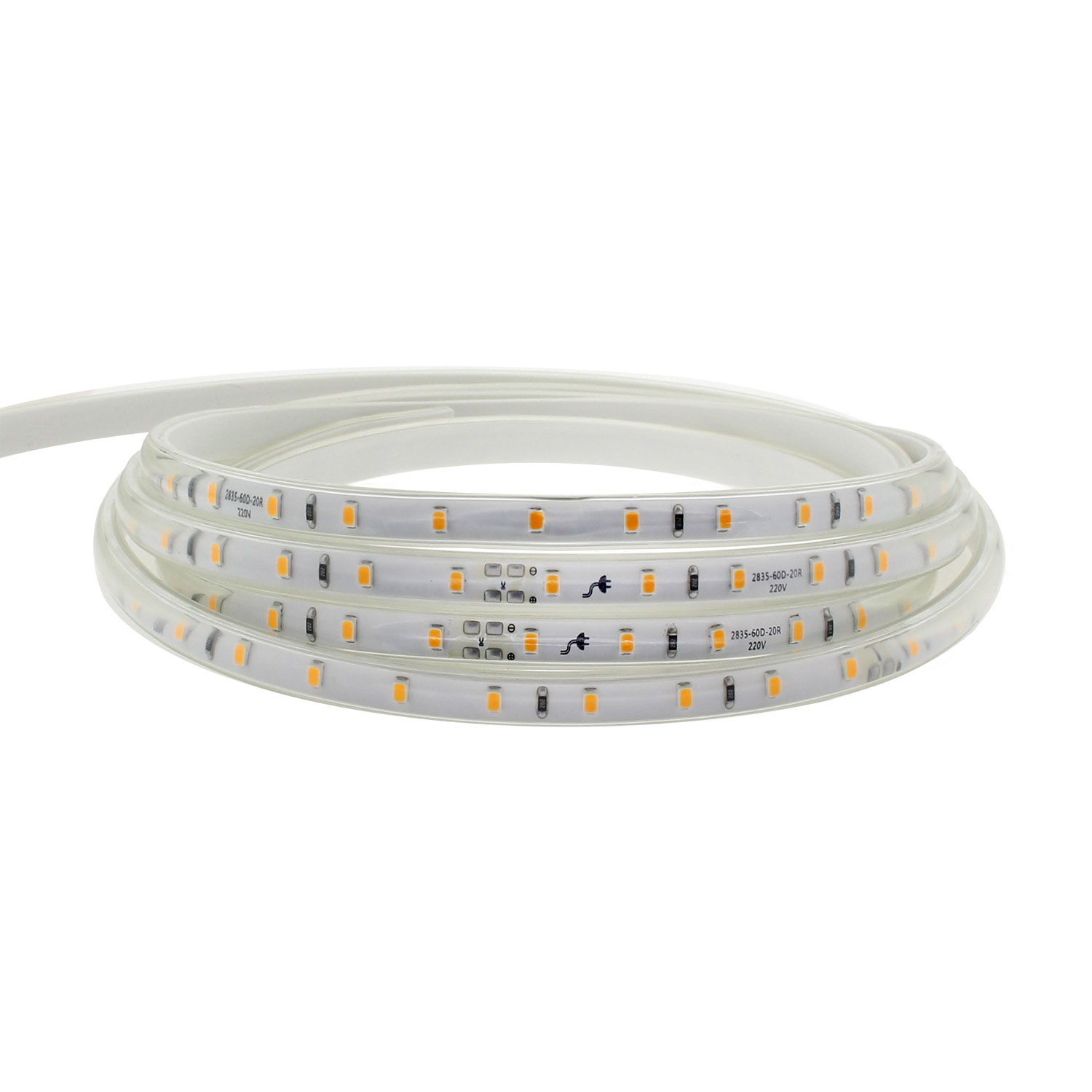 Tira LED 220V SMD2835, 60Led/m, 1 metro con conectores rápidos, 20cm corte, Blanco neutro - XauenBatt Iluminación
