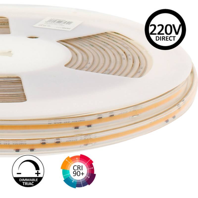 Tira LED 220V COB, 560Led/m, 16W/m, 10cm corte, 10 metros. Regulable Triac. Silicona, Blanco frío, regulable - XauenBatt Iluminación