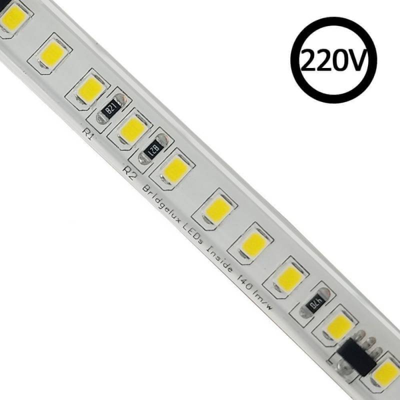 Tira LED 220V Bridgelux SMD2835, 140Led/m, 20W/m, 2800lm/m, Triac regulable, corte 10cm, 1 metro. Silicona, Blanco neutro, regulable - XauenBatt Iluminación