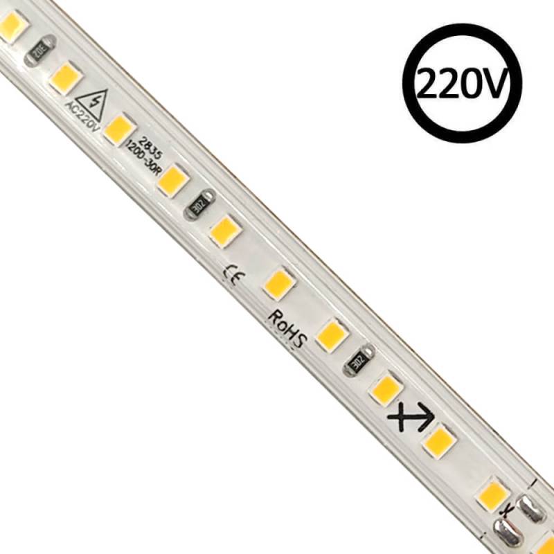 Tira LED 220V SMD2835, 120Led/m, 8W/m, Triac regulable, corte 10cm, 1 metro, Blanco cálido, regulable - XauenBatt Iluminación