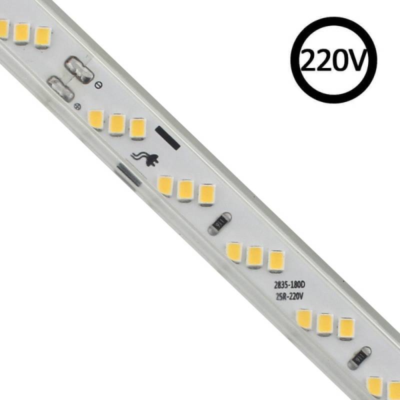 Tira LED 220V SMD2835, 180Led/m, 10W/m, Triac regulable, corte 20cm, 1 metro, Blanco frío, regulable - XauenBatt Iluminación