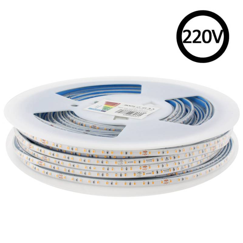 Tira LED 220V Super Slim SMD2835, 120Led/m, 8W/m, Triac regulable, corte 10cm, carrete 50 metros, Silicona, Blanco frío, regulable - XauenBatt Iluminación