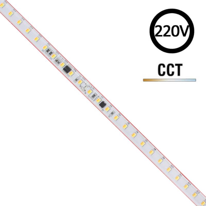 Tira LED 220V Slim SMD2835, 100Led/m, 10W/m, corte 25cm, CCT, 1 metro, 3000-4000-6000K - XauenBatt Iluminación
