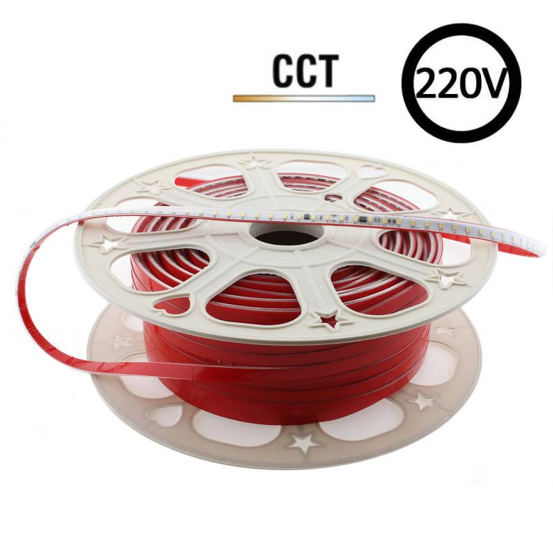 Tira LED 220V Slim SMD2835, 100Led/m, 10W/m, corte 25cm, CCT, carrete 50 metros, 3000-4000-6000K - XauenBatt Iluminación