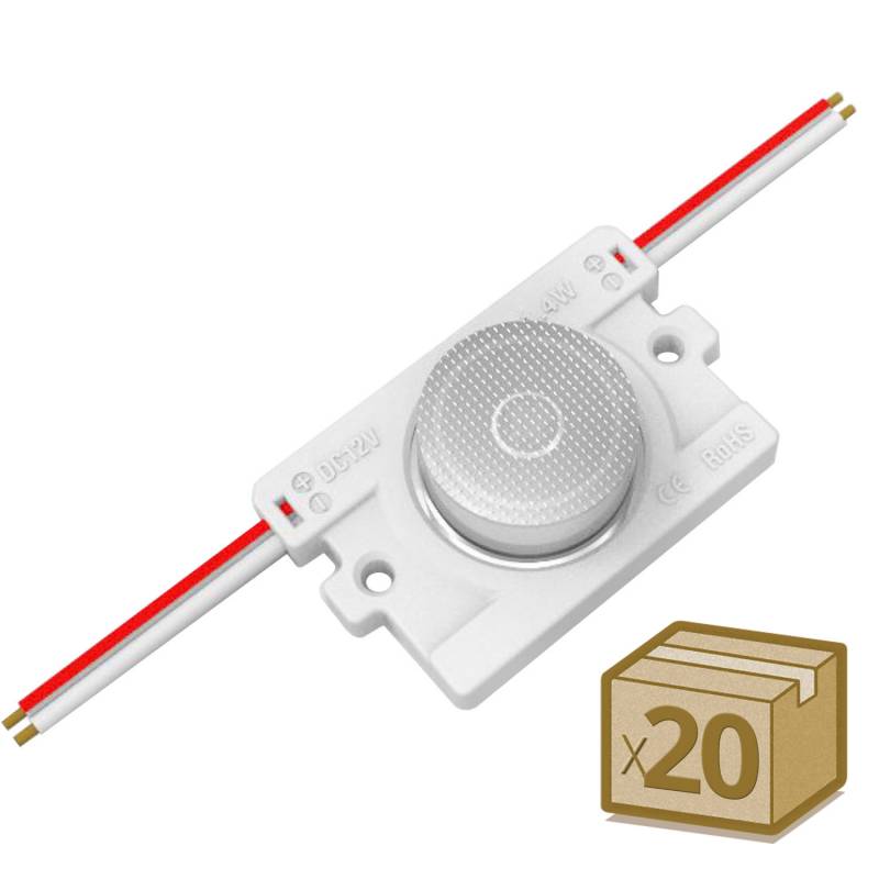 20x Módulos Led 1xSMD3535, lente 10*30°, DC12V, 2.4W, IP65, Blanco frío - XauenBatt Iluminación