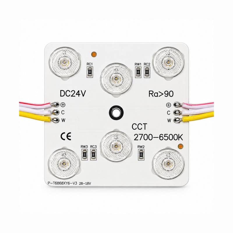 Módulo Led 68x68mm, lente 170°, DC24V, 5W, CCT, CRI>90, P20, 3000-4000-6000K - XauenBatt Iluminación