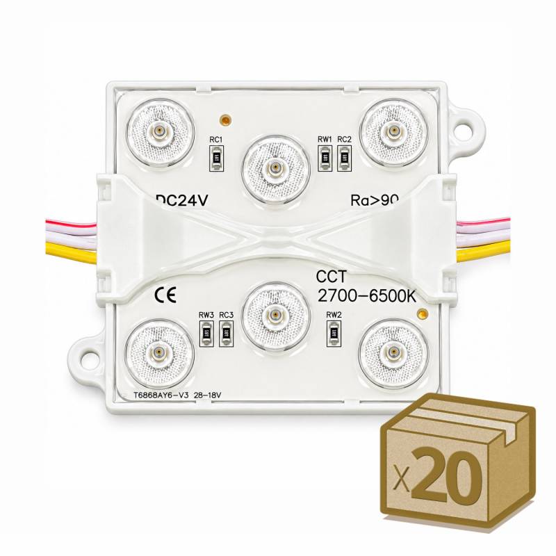 20x Módulos Led 68x68mm, lente 170°, DC24V, 5W, CCT, CRI>90, P65, 3000-4000-6000K - XauenBatt Iluminación