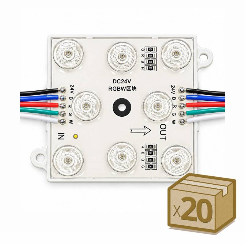 20x Módulos Led 68x68mm, lente 170°, DC24V, 6W, RGB+3000K, CRI>90, P65, RGB + Blanco cálido - XauenBatt Iluminación