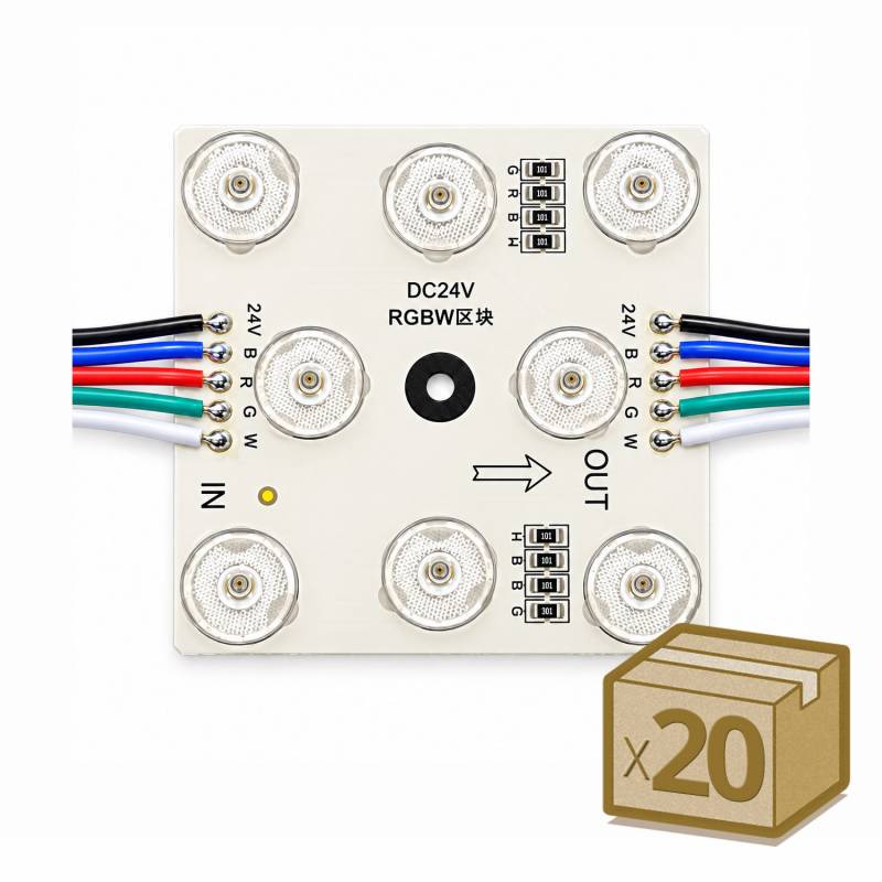 20x Módulos Led 68x68mm, lente 170°, DC24V, 6W, RGB+6000K, CRI>90, P20, RGB + Blanco frío - XauenBatt Iluminación