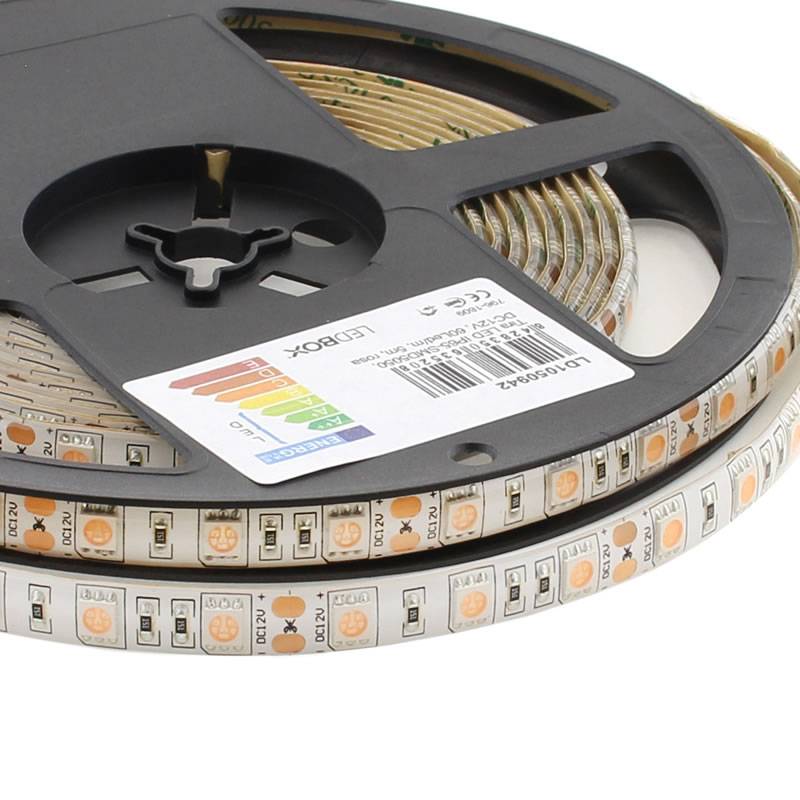 Tira LED SMD5050, DC12V, 5m (60 Led/m), ROSA - IP65, Rosa/Magenta - XauenBatt Iluminación