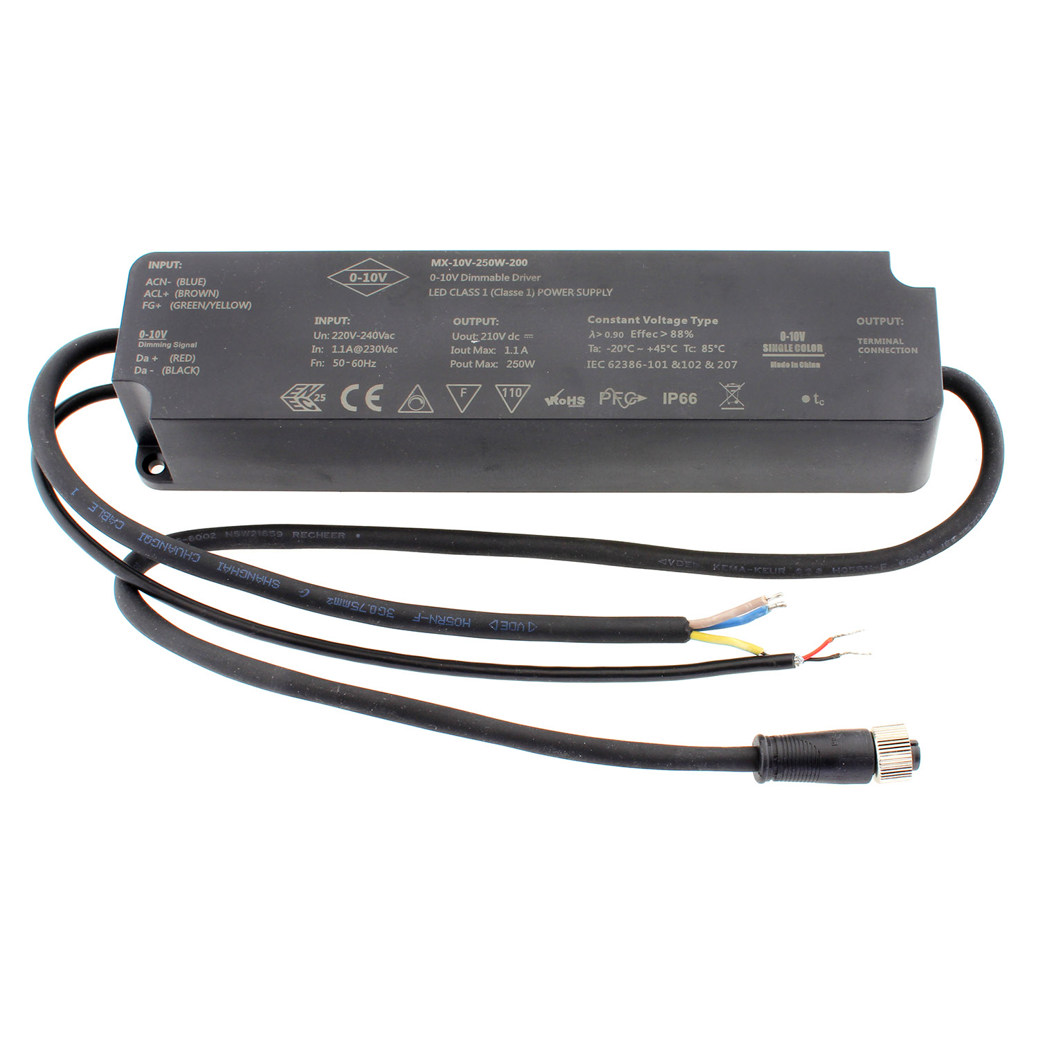Fuente de alimentación IP66, DC220V/250W/1,1A, 0-10V - XauenBatt Iluminación