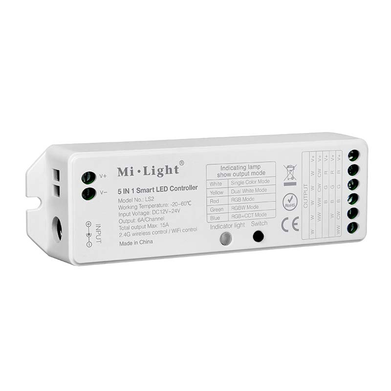 Controlador 2.4G RF, DC12-24V, 15A, 5 en 1 (MONO, CCT, RGB, RGBW, RGB+CCT) - XauenBatt Iluminación