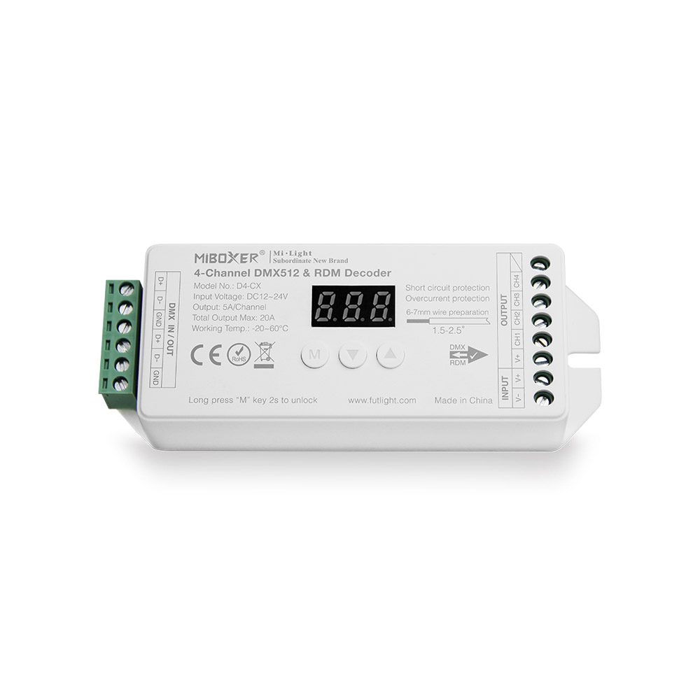 Decoder DMX512-RDM, RGBW, 20A, 2.4Ghz RF - XauenBatt Iluminación