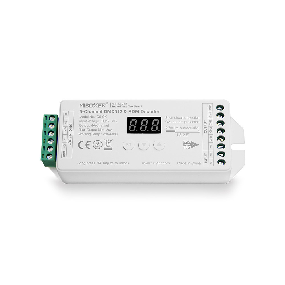 Decoder DMX512-RDM, RGB+CCT, 20A, 2.4Ghz RF - XauenBatt Iluminación