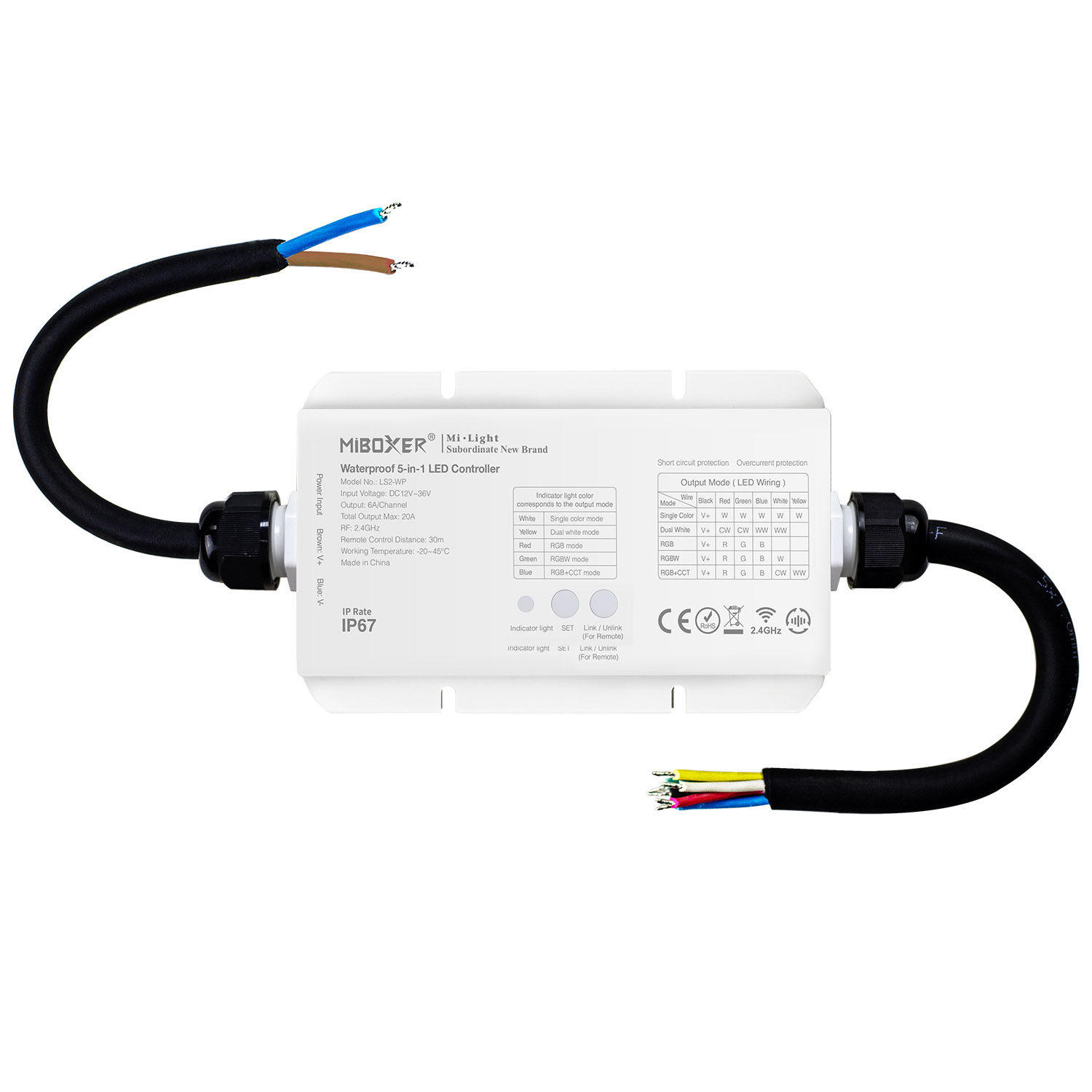 Controlador Waterproof RF, 5 en 1 (MONO, CCT, RGB, RGBW, RGB+CCT) - XauenBatt Iluminación