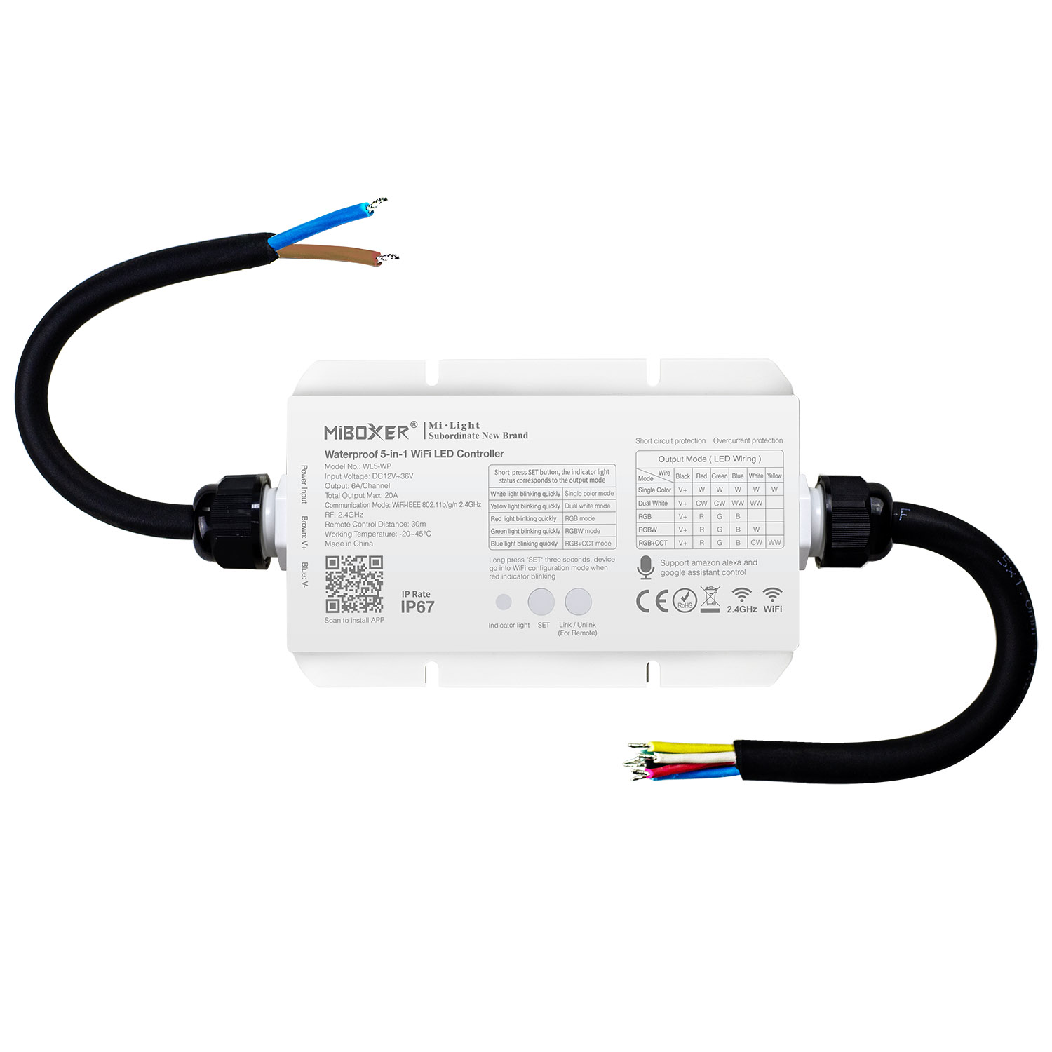 Controlador Waterproof RF, WiFI App, 5 en 1 (MONO, CCT, RGB, RGBW, RGB+CCT) - XauenBatt Iluminación
