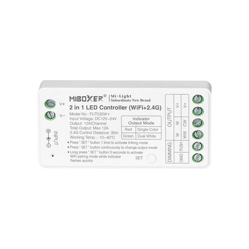 Controlador WiFi + 2.4G RF + Bluetooth, DC12-24V, 12A, 2 en 1, mono + CCT - XauenBatt Iluminación