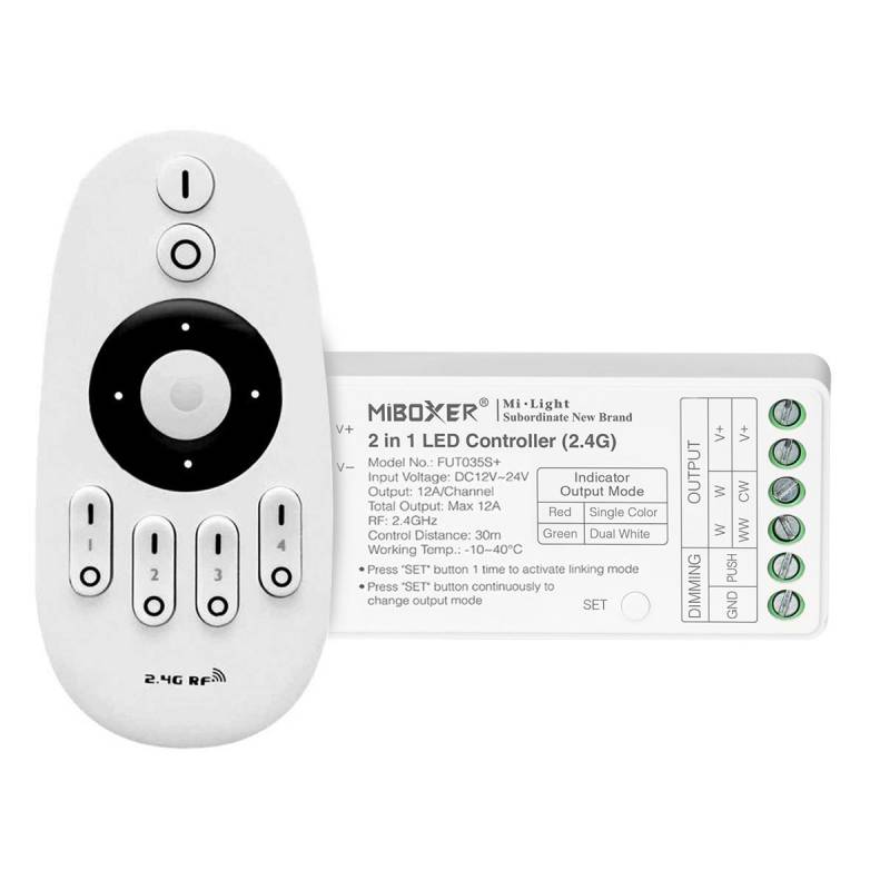 Controlador 2.4G RF, DC12-24V, 12A, 2 en 1 monocolor + CCT + mando - XauenBatt Iluminación
