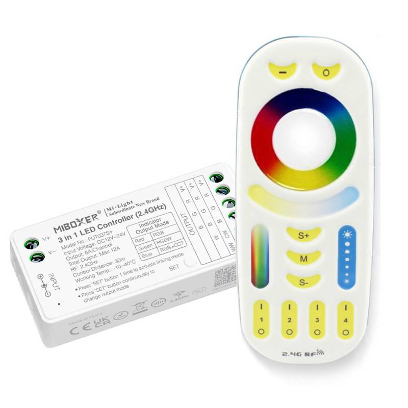 Kit Controlador + mando 2.4G RF, DC12-24V, 12A, 3 en 1 RGB+RGBW+RGBCCT - XauenBatt Iluminación