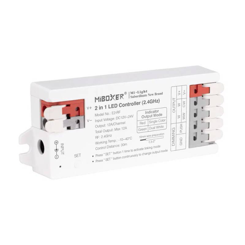 Controlador E2 - 2.4G RF, DC12-24V, 12A, 2 en 1 monocolor + CCT - XauenBatt Iluminación