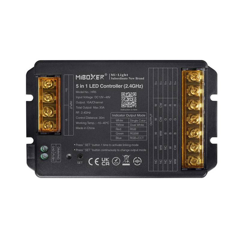Controlador 2.4G RF, DC12-48V, 30A, 5 en 1 (MONO, CCT, RGB, RGBW, RGB+CCT) - XauenBatt Iluminación