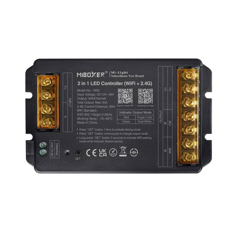 Controlador WiFi + 2.4G RF, DC12-48V, 30A, 2 en 1 monocolor + CCT - XauenBatt Iluminación